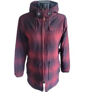Woolrich Plaid Ombre Red Hunt Style Hooded Wool Blend Coat S